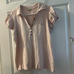 Burberry Blush Pink Puff-Sleeve Polo Shirt